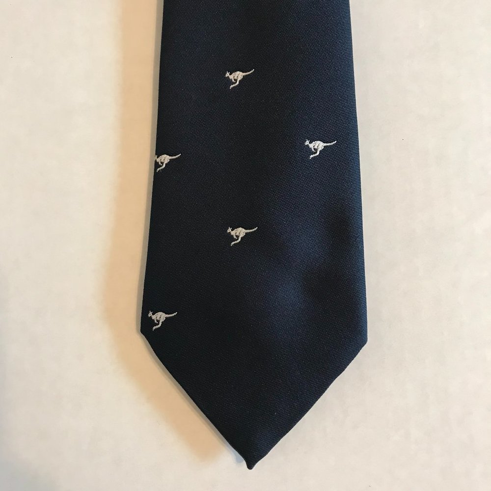 Vintage Kangaroo Australia Navy Tie with White Stitched Kangaroos.